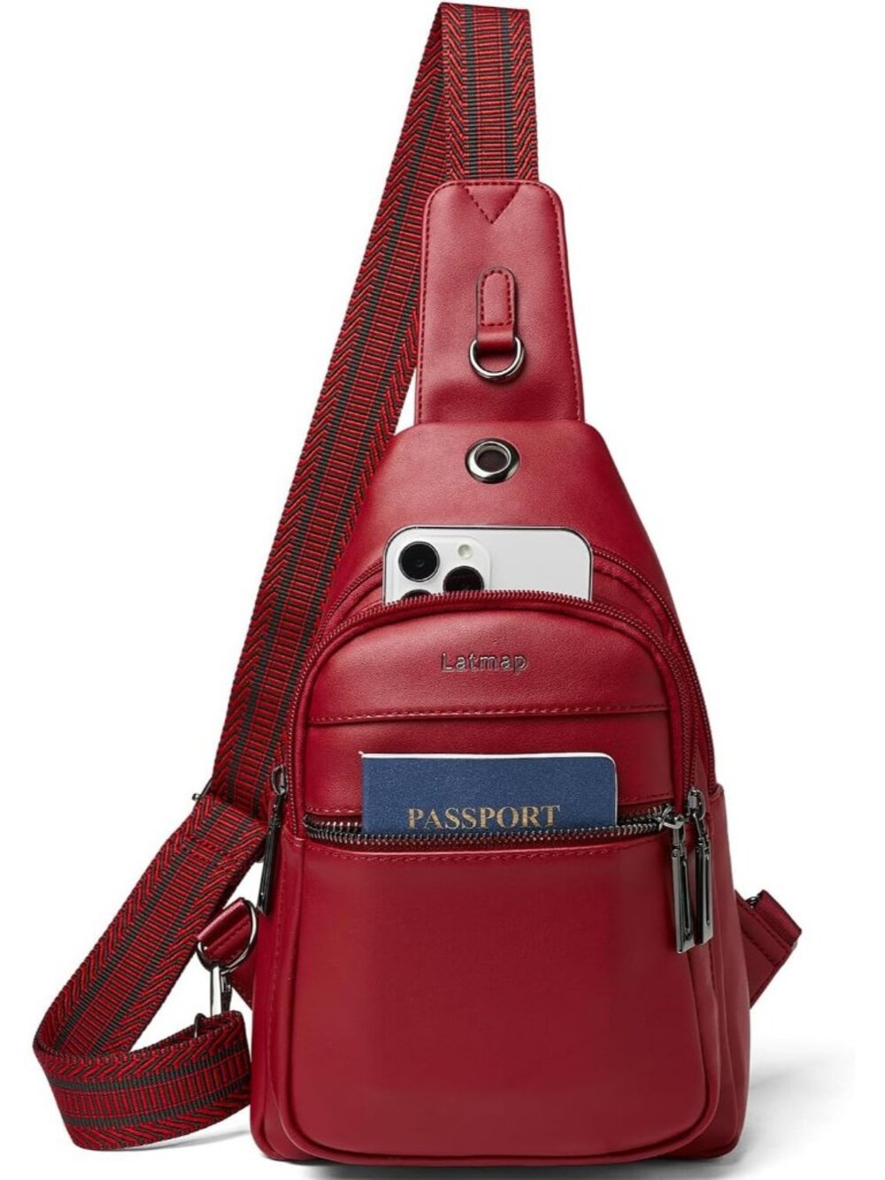 Women's Red Leather Sling Bag Crossbody Shoulder Tote Fanny Pack Travel Bag